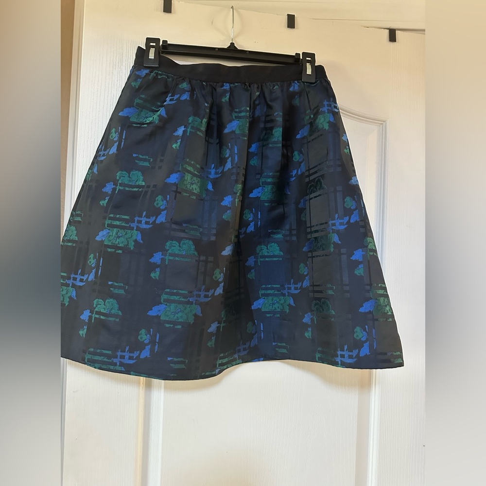 J. Crew Floral Plaid Jacquard Mini Party Aline Skirt in Blue/Black/Green